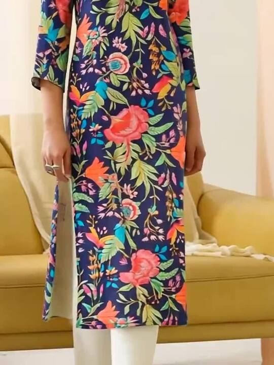 Sangria Floral Printed Straight Kurta