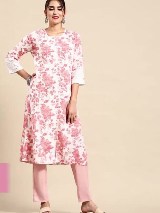 Sangria Floral Printed Cotton Slub Kurta