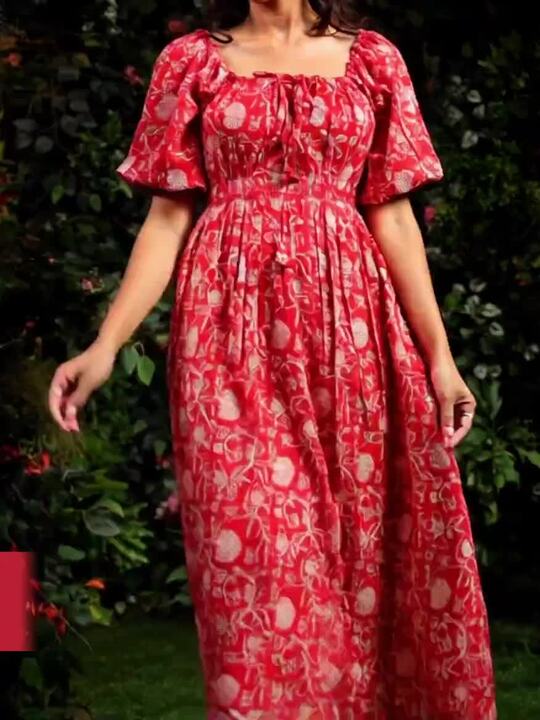 Anayna Floral Printed Cotton Tie-Ups Detail Maxi Ethnic Dress