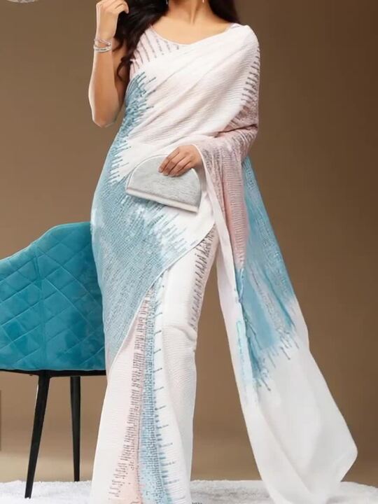 Sangria White Embellished Pure Georgette Saree