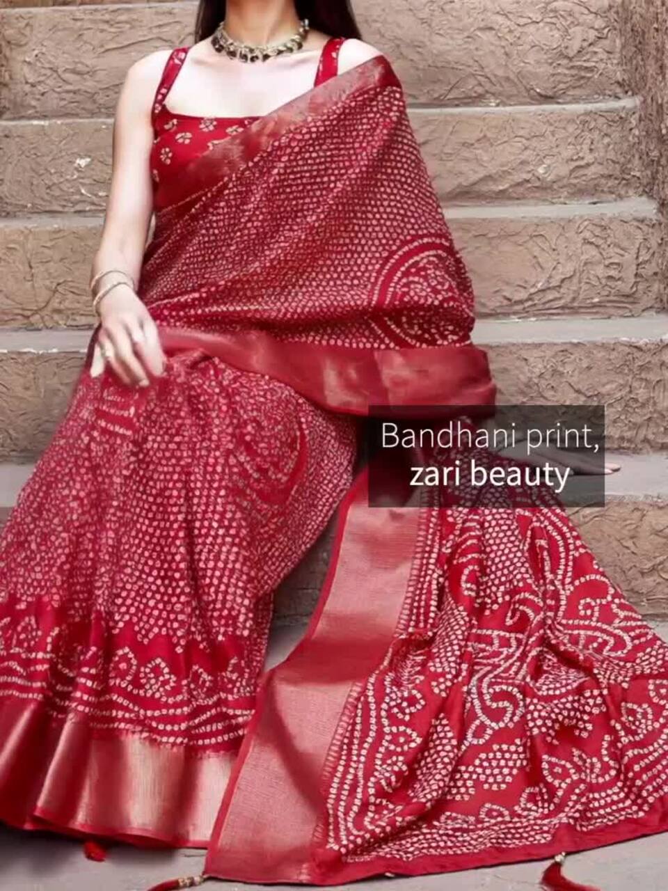 Tikhi Imli Bandhani Print Ready To Wear Saree with Zari Border