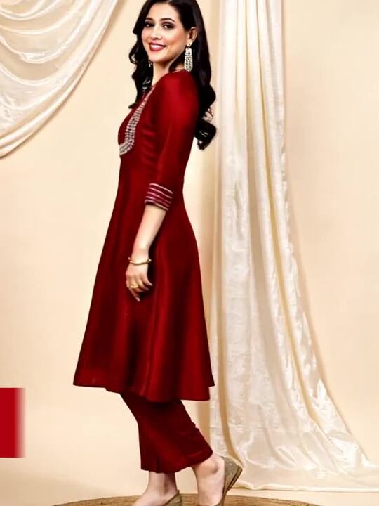 Sangria Maroon Mirror Work Embroidered Anarkali Kurta With Trouser & Dupatta