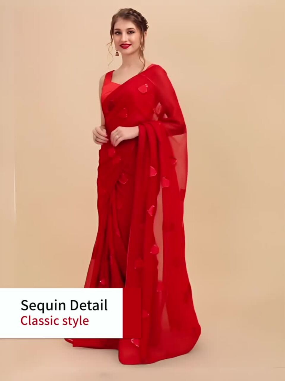 Sangria Red Sequinned Pure Georgette Saree