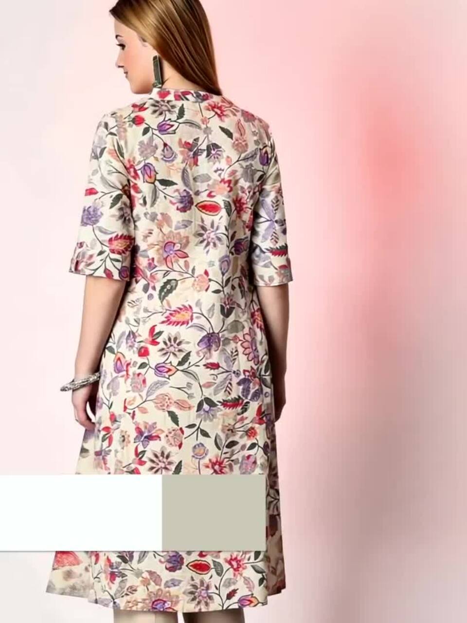 Sangria Off White Floral Printed Mandarin Collar Cotton A-Line Kurta