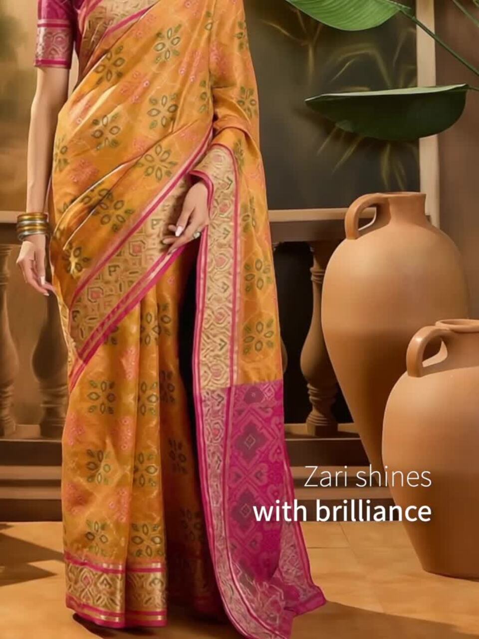 Sangria Floral Woven Design Patola Saree With Blouse Piece