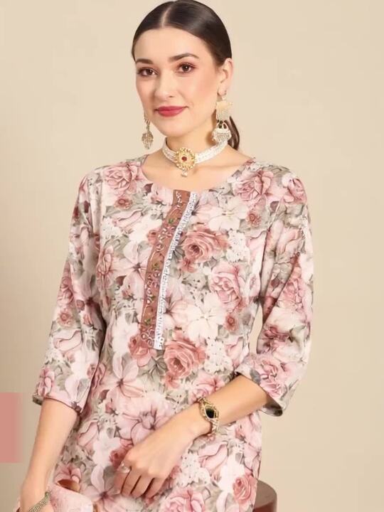 Sangria Women White & Pink Floral Printed Kurta