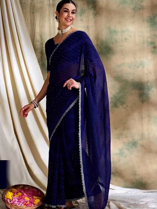 Sangria Polka Dots Embellished Saree With Blouse