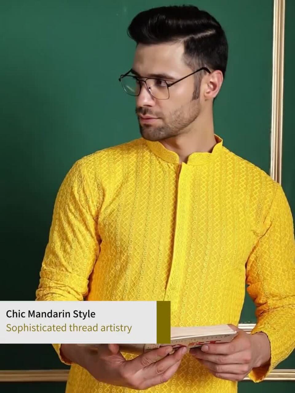 Anouk Yellow Ethnic Motifs Embroidered Mandarin Collar Straight Kurta