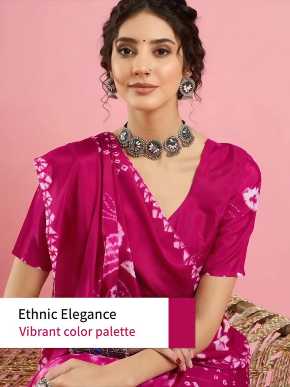 Sangria Ethnic Printed Bandhani Saree With Blouse Piece