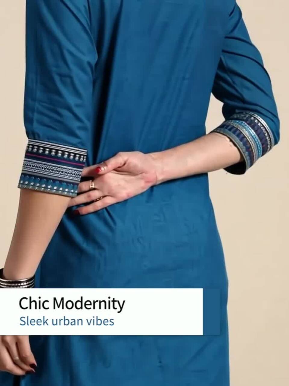 Sangria Women V-Neck Thread Work Kurta