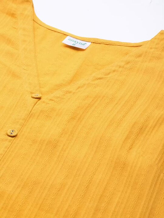 Anayna Women Mustard Yellow & Green Pure Cotton Kurta with Palazzos & Dupatta