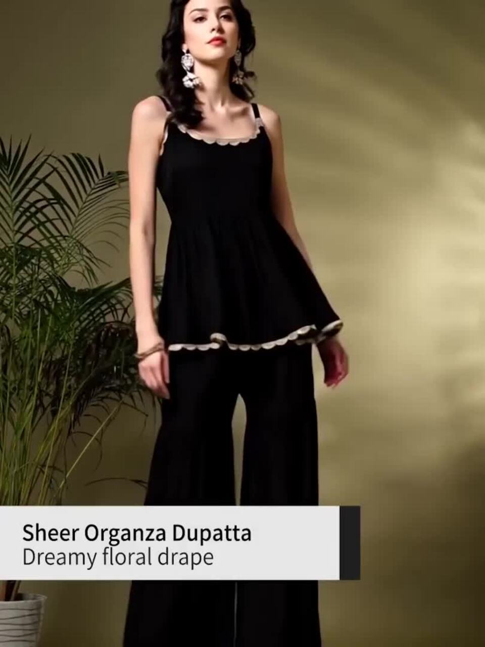 Sangria A-Line Kurti With Sharara & Dupatta