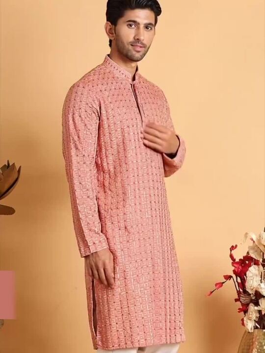 Anouk Men Geometric Embroidered Chikankari Kurta