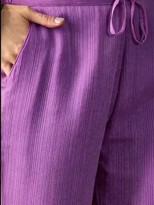 Sangria Lavender Printed Notch Neck Georgette A-Line Kurta With Trouser & Dupatta Set