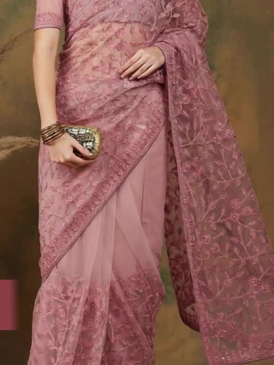 Sangria Floral Embroidered Net Saree