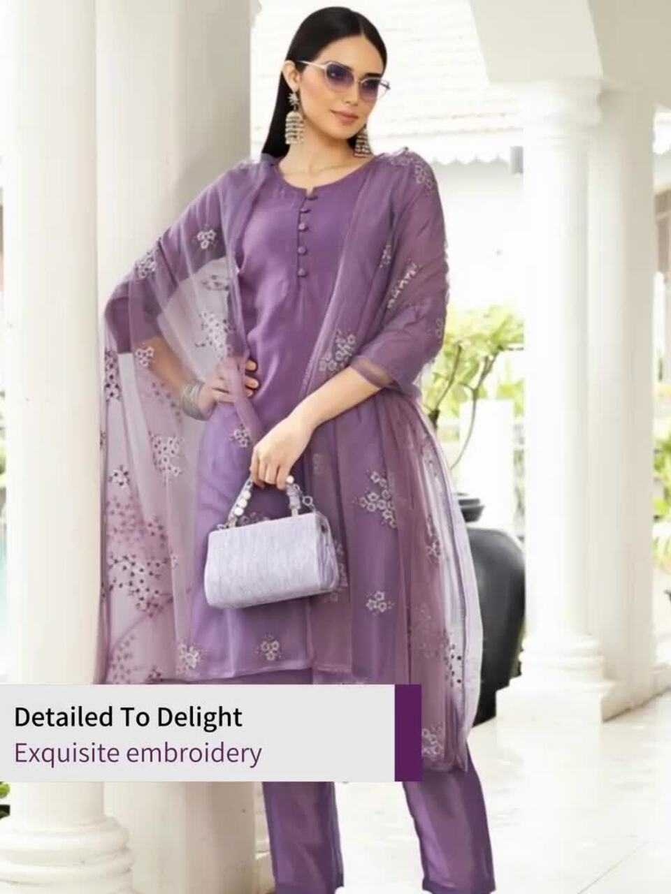 Tikhi Imli Round Neck Straight Kurta with Trousers & Dupatta