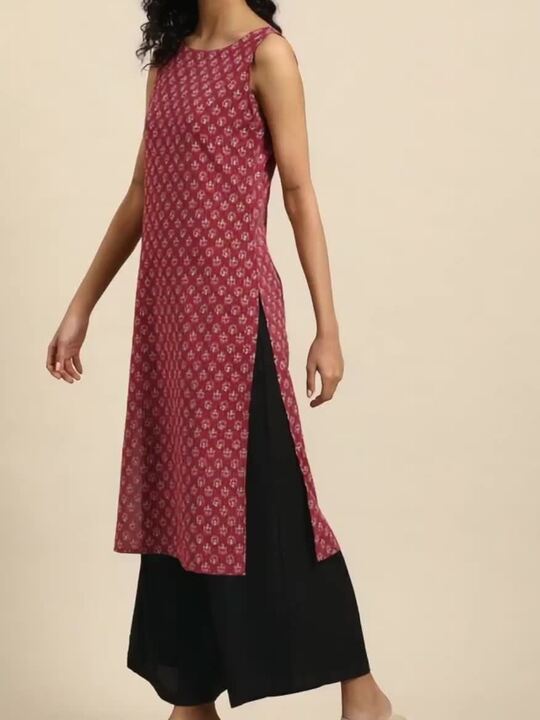 Anayna Women Ethnic Motifs Printed Kantha Work Dobby Kurta