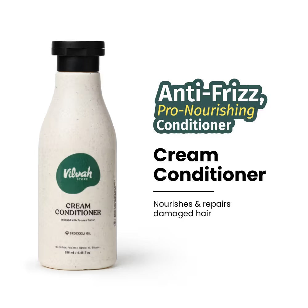 Vilvah Cream Conditioner Reduces Frizz, Softens Hair With Tucuma & Broccoli Oil - 250 ml