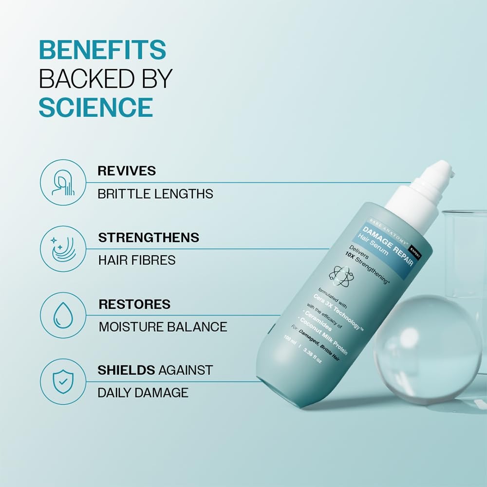 Bare Anatomy Damage Repair Hair Serum With Cera3x Technology Delivers 3x Hair Strengthening - 100 ml