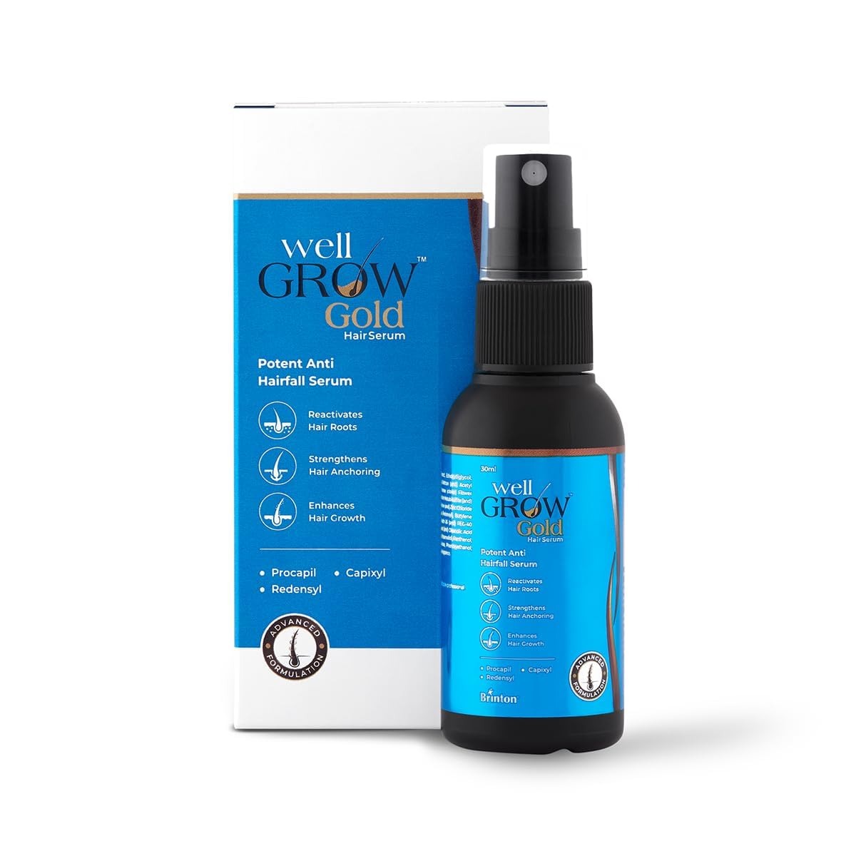 Brinton WellGrow Gold Hair Serum With 3% Redensyl, 5% Capixyl & 2% Procapil - 30 ml