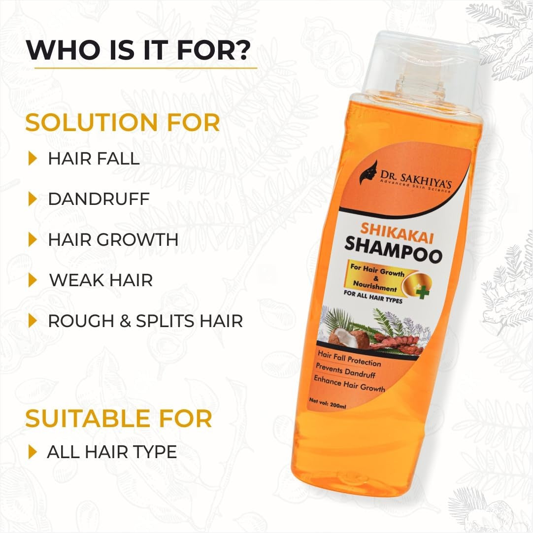Dr. Sakhiya’s Shikakai Shampoo For Hair Growth & Nourishment - 200 ml