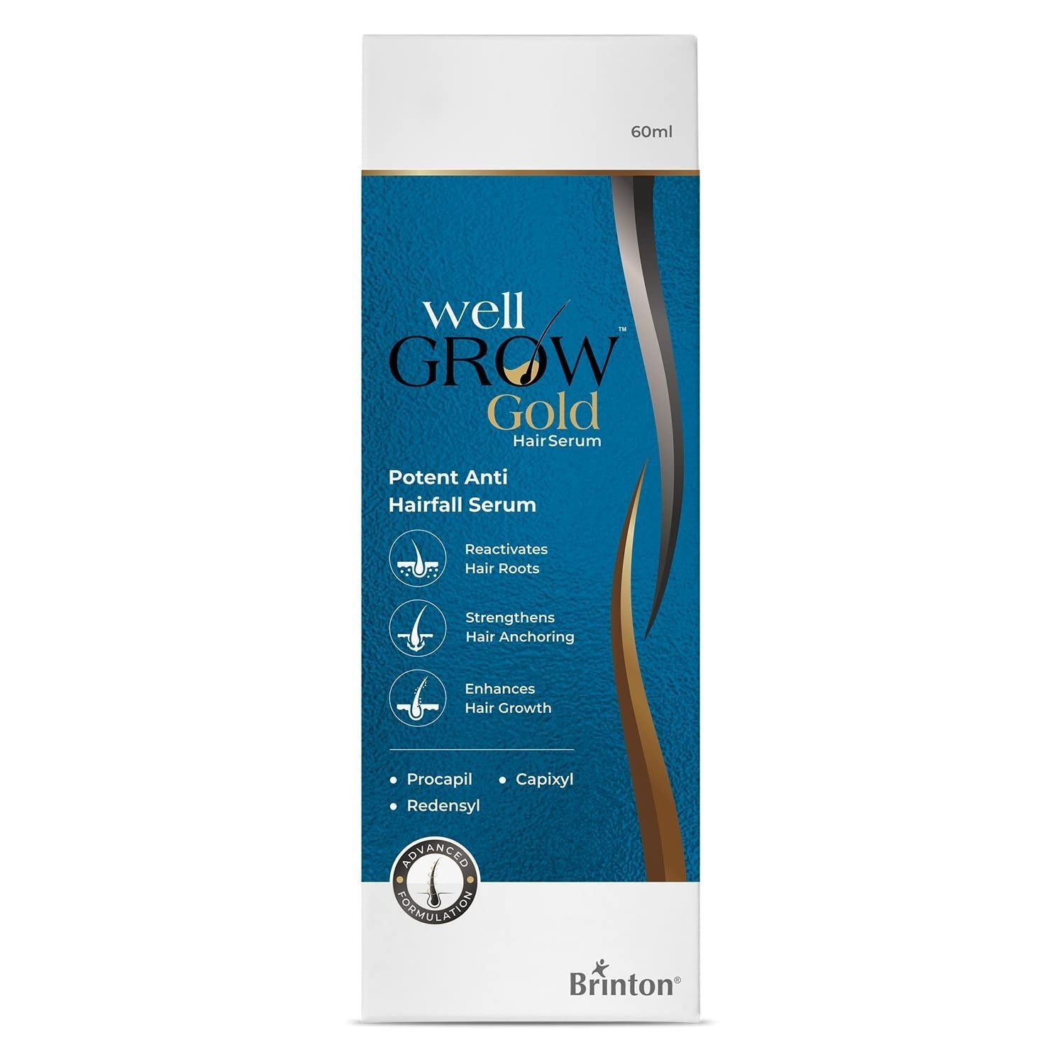 Brinton WellGrow Gold Hair Serum With 3% Redensyl, 5% Capixyl & 2% Procapil - 30 ml
