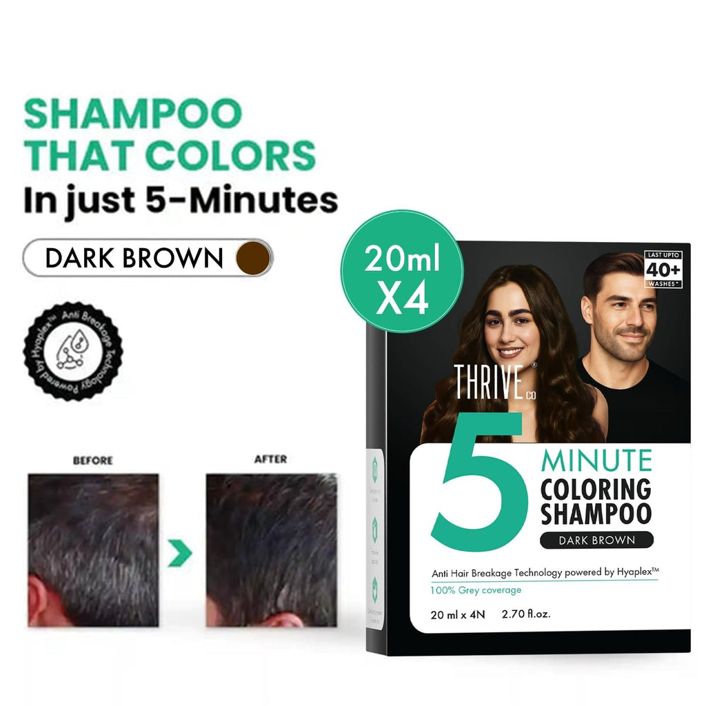 ThriveCo Hair Coloring Shampoo Dark Brown - Each Sachet 20 ml (Pack of 4)
