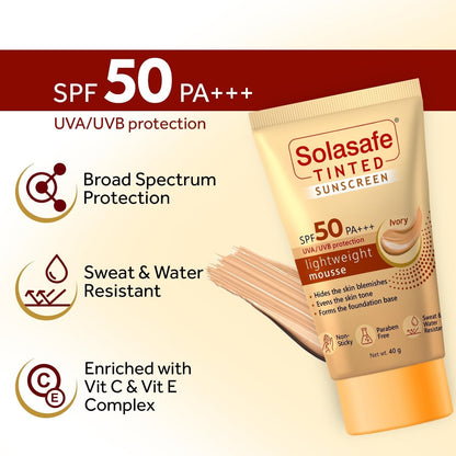 Regaliz Solasafe Tinted Ivory Sunscreen SPF 50 PA+++ UVA & UVB Protection - 40 Gms
