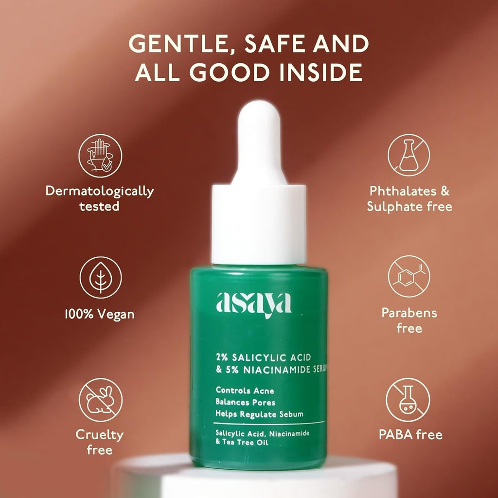 Asaya 2% Salicylic Acid And 5% Niacinamide & Tea Tree Oil Face Serum - 30 ml