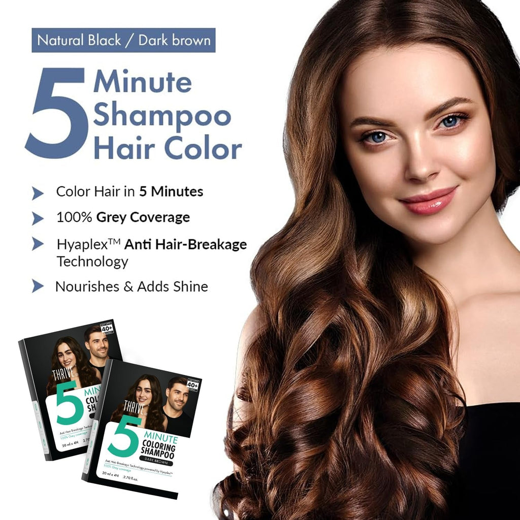 ThriveCo Hair Coloring Shampoo Dark Brown - Each Sachet 20 ml (Pack of 4)