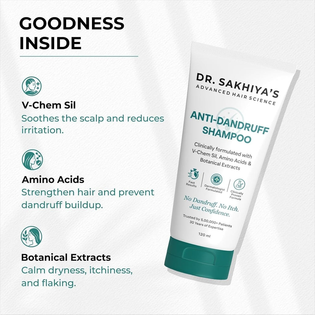 Dr. Sakhiya’s Anti Dandruff Shampoo with V Chem Sil & Amino Acids - 120 ml