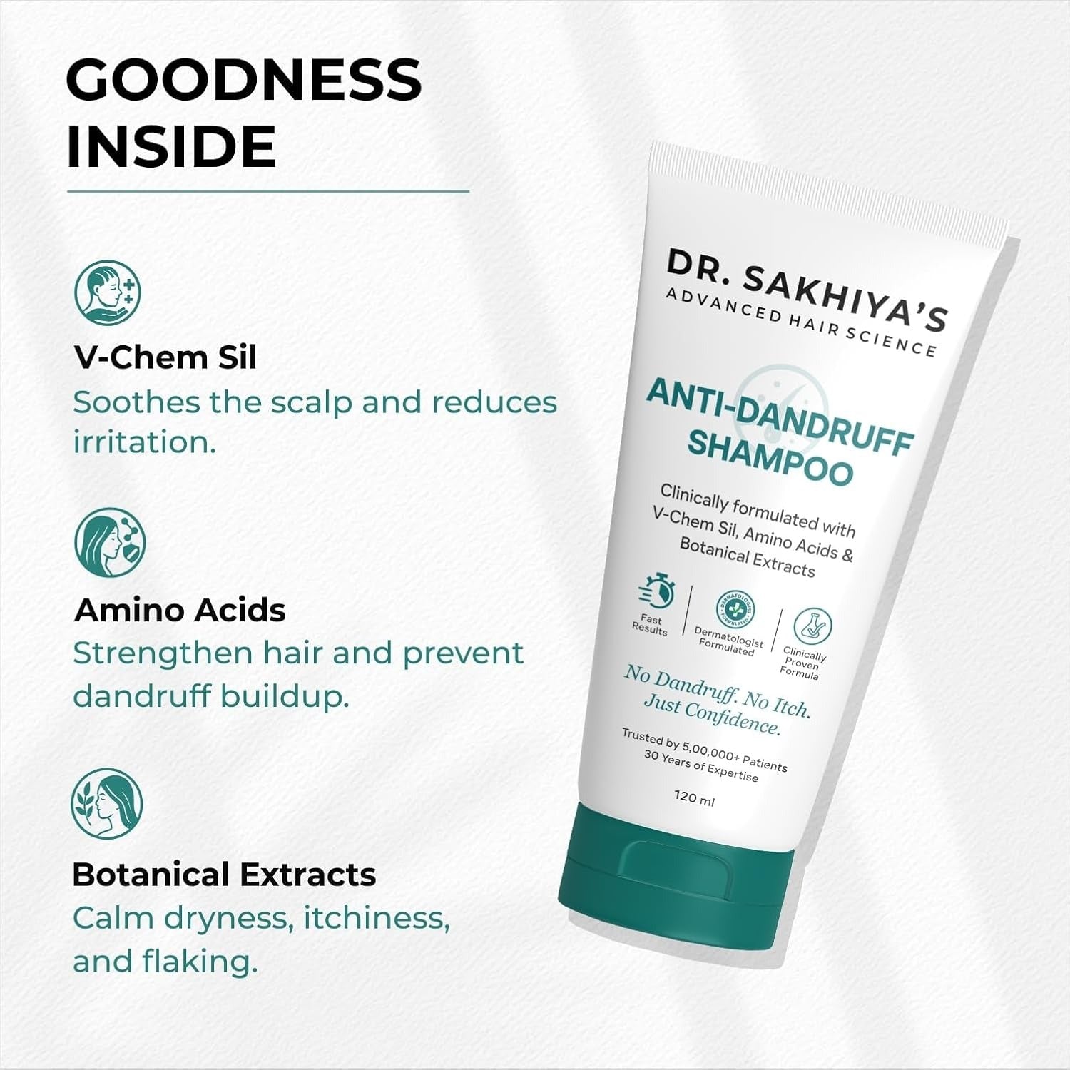 Dr. Sakhiya’s Anti Dandruff Shampoo with V Chem Sil & Amino Acids - 120 ml