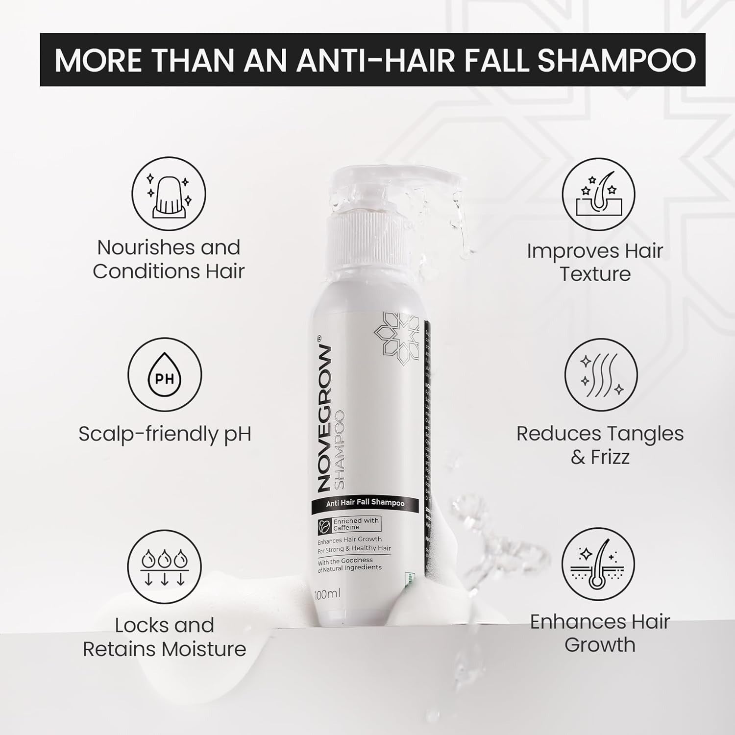 Novegrow Anti Hairfall Shampoo, Reduces Hair Loss, Frizz and Tangles, Boosts Hair Growth - 100 ml