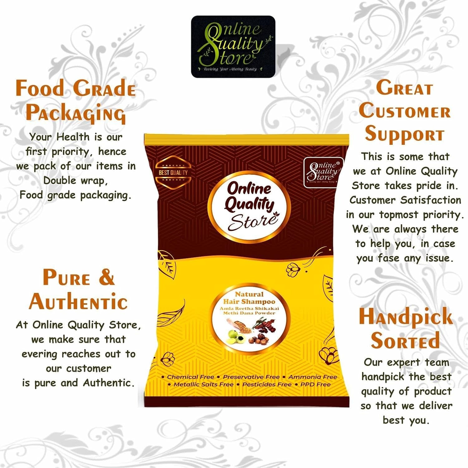 Online Quality Store Hair Shampoo with Amla, Reetha, Shikakai And Methi Dana - 200 Gms