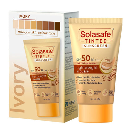 Regaliz Solasafe Tinted Ivory Sunscreen SPF 50 PA+++ UVA & UVB Protection - 40 Gms