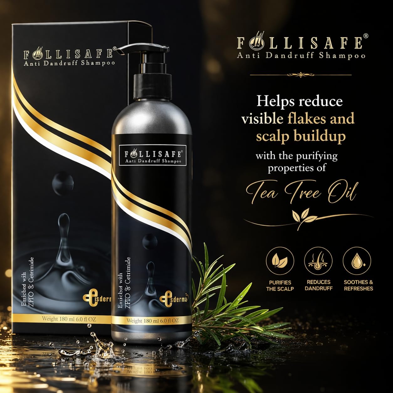 Follisafe Anti Dandruff Shampoo With Tea Tree Oil and Zinc PCA - 180 ml