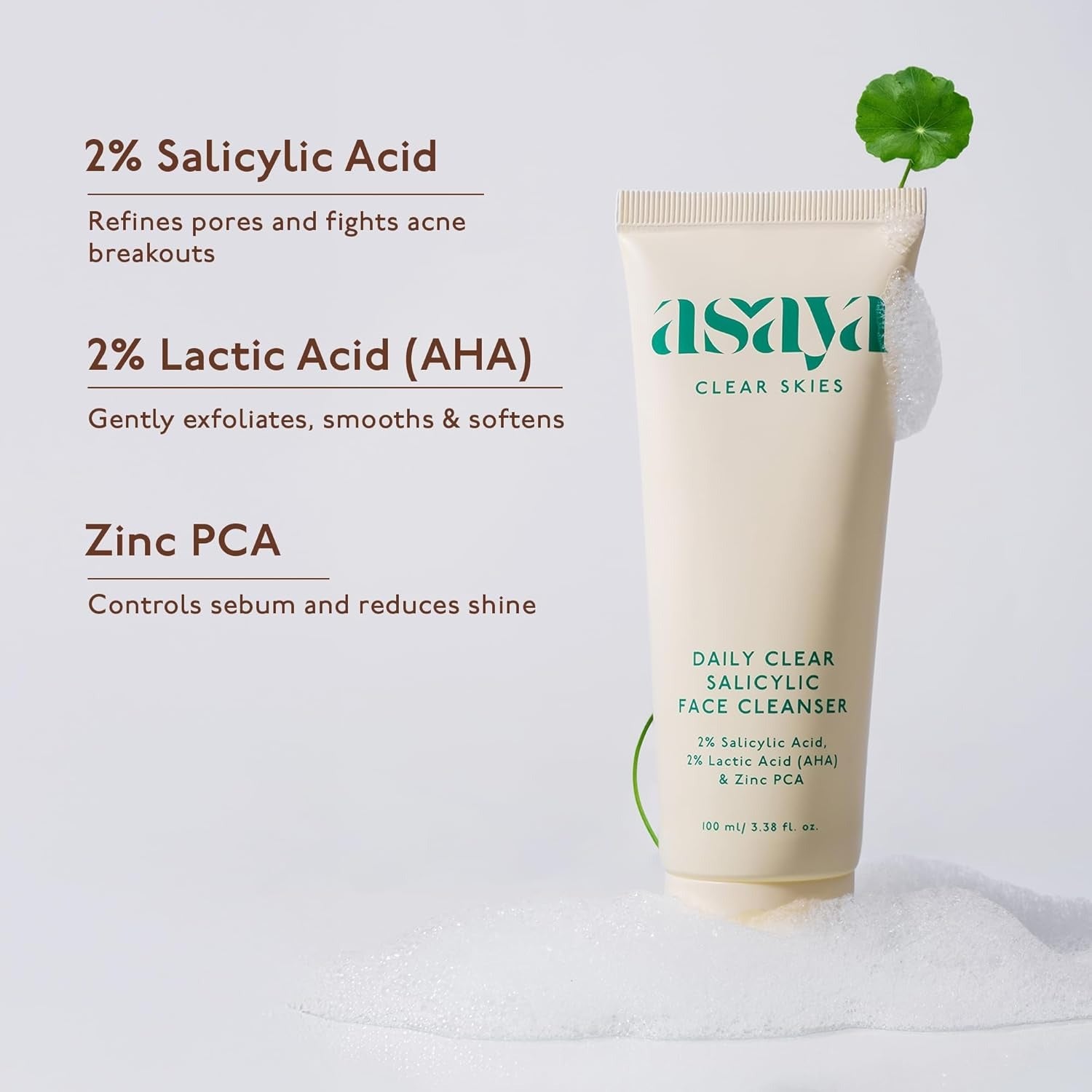 Asaya Daily Clear 2% Salicylic Acid Face Wash Cleanser - 100 ml