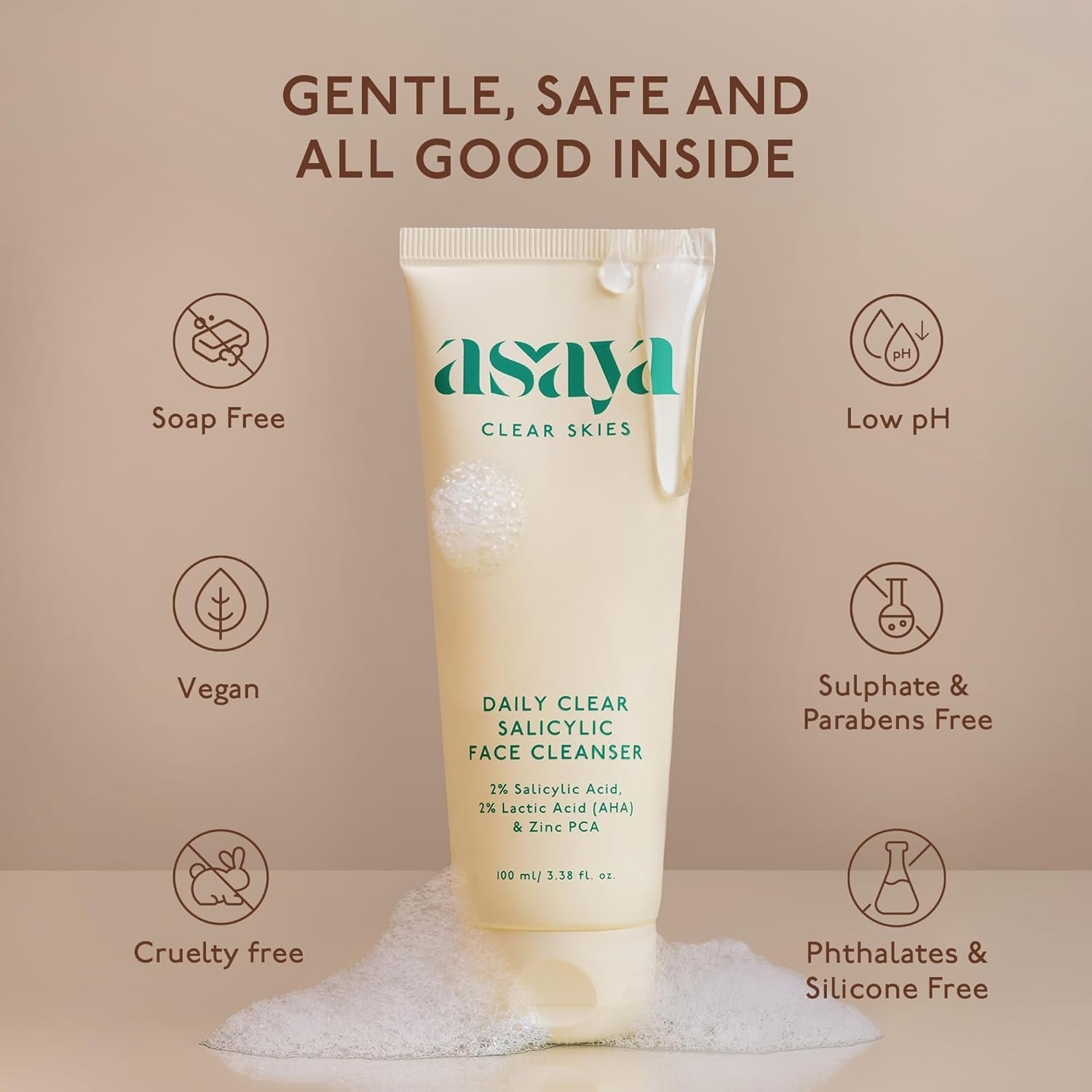 Asaya Daily Clear 2% Salicylic Acid Face Wash Cleanser - 100 ml