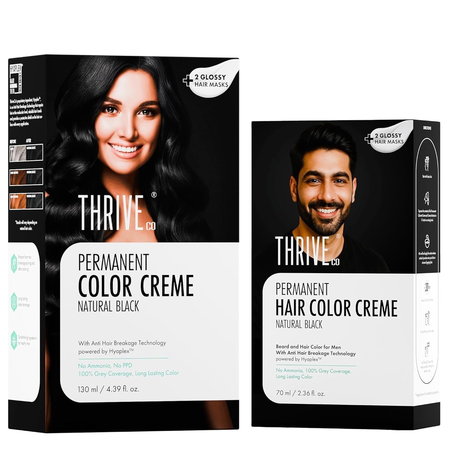 ThriveCo Permanent Natural Black  Hair Color Creme Combo for Men & Women