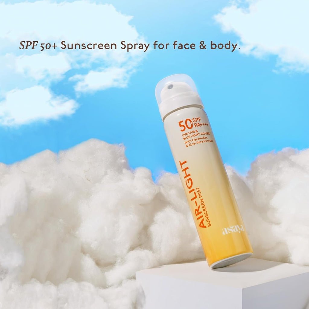 Asaya Air Light Sunscreen Spray SPF 50 PA++++, UVA/B with Ceramides & Aloe Vera Extract - 75 ml