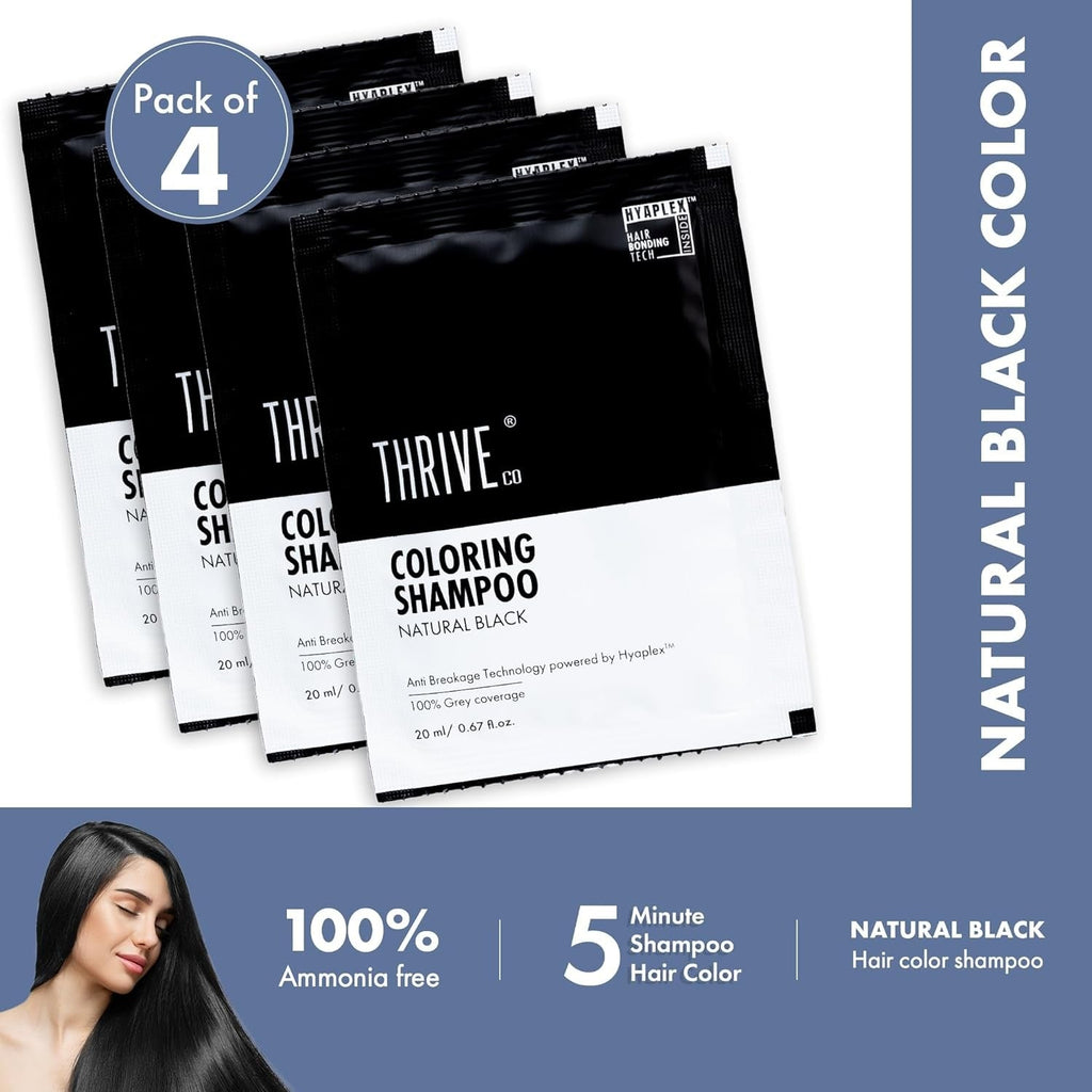 ThriveCo Hair Coloring Shampoo Natural Black - Each Sachet 20 ml (Pack of 4)
