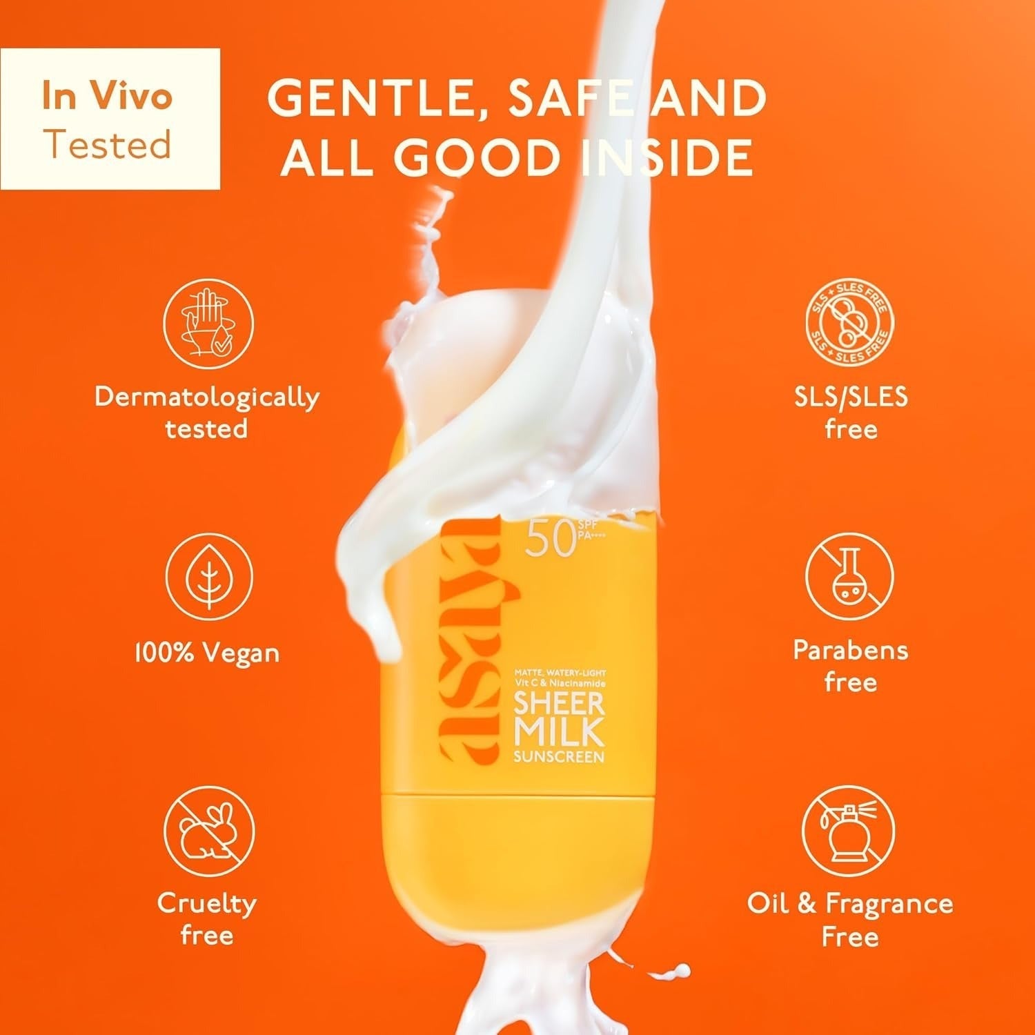 Asaya Sheer Milk Sunscreen SPF 50 PA++++ UVA + UVB with Vitamin C & Niacinamide - 50 ml