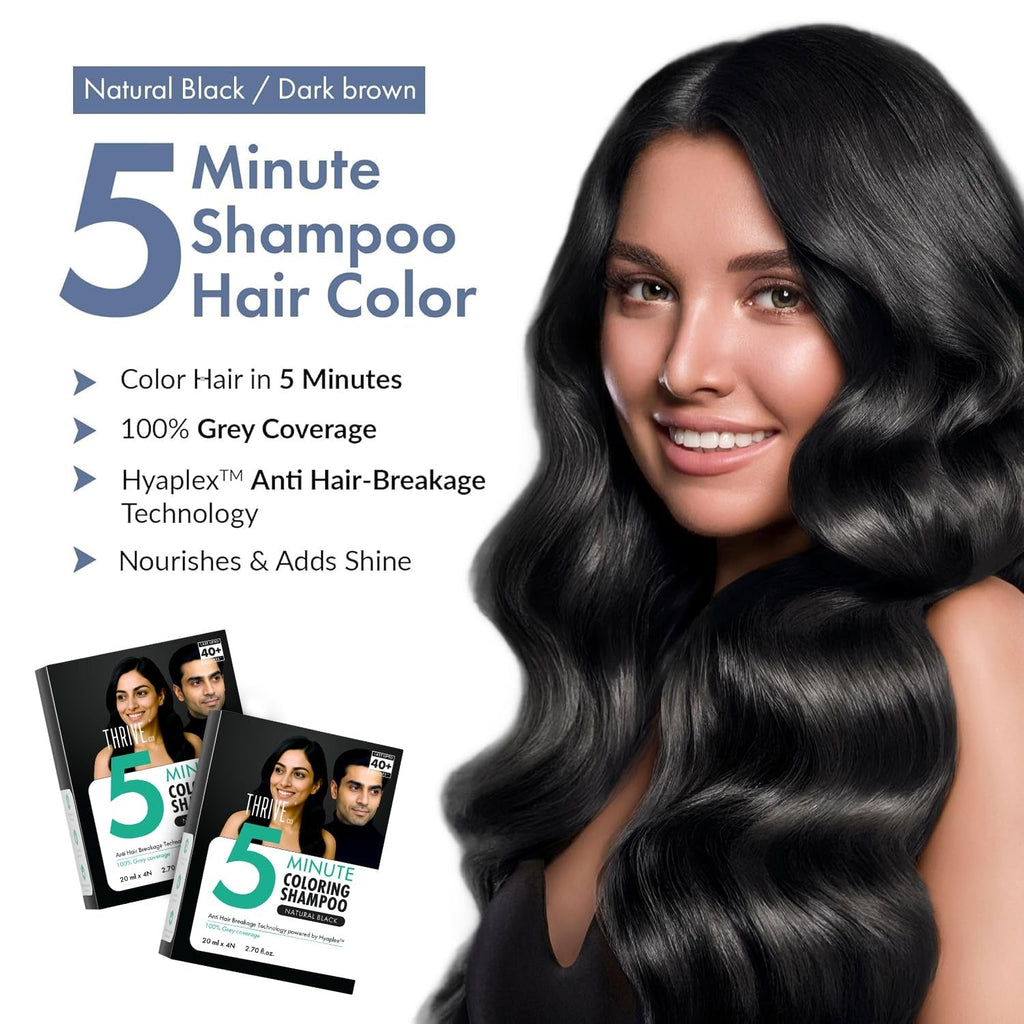 ThriveCo Hair Coloring Shampoo Natural Black - Each Sachet 20 ml (Pack of 4)