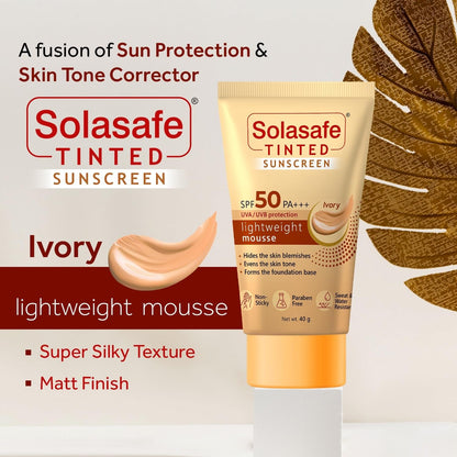 Regaliz Solasafe Tinted Ivory Sunscreen SPF 50 PA+++ UVA & UVB Protection - 40 Gms