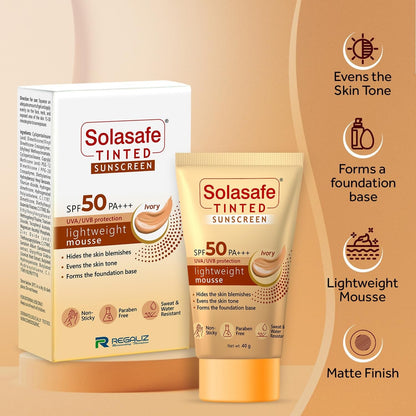 Regaliz Solasafe Tinted Ivory Sunscreen SPF 50 PA+++ UVA & UVB Protection - 40 Gms