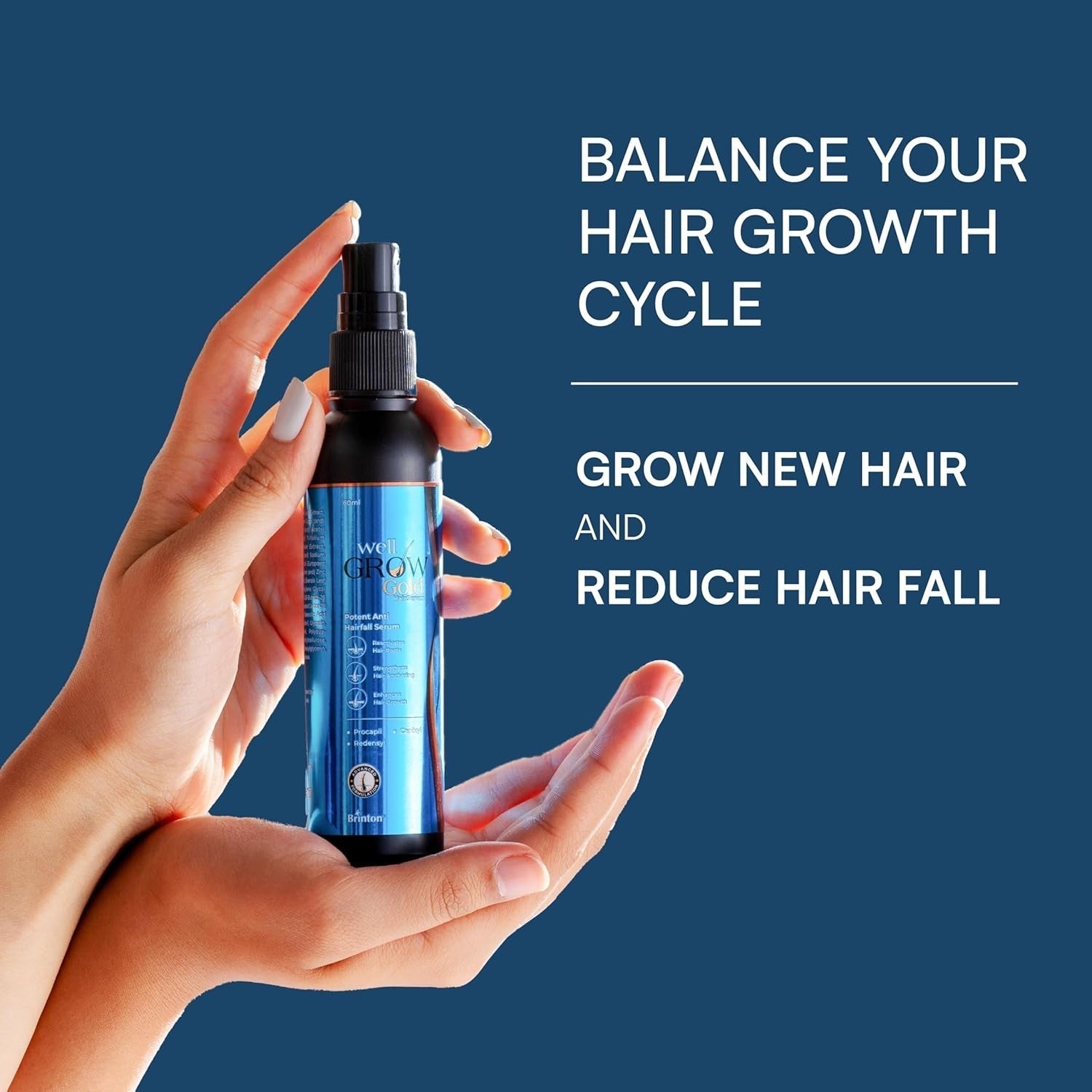 Brinton WellGrow Gold Hair Serum With 3% Redensyl, 5% Capixyl & 2% Procapil - 30 ml