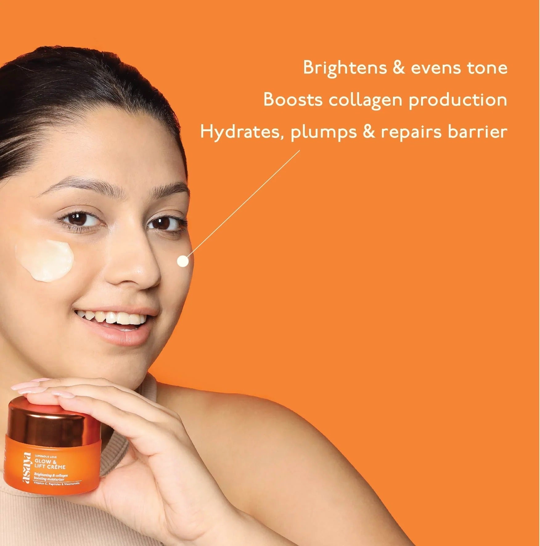 Asaya Glow & Lift Creme Peptide Moisturizer for Skin Brightening & Collagen Boosting - 50 Gms