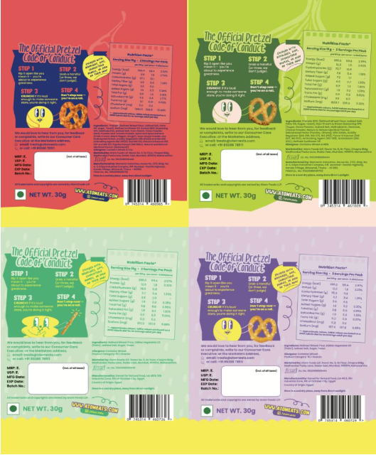 Atom Eats | Assorted Pretzels Power Pack - Pack of 9(30g Each Pack)