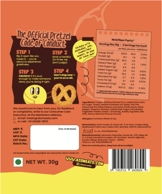 Atom Eats | Assorted Pretzels Power Pack - Pack of 9(30g Each Pack)