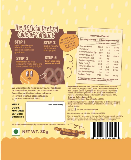 Atom Eats | Milk Choco Dipped Pretzels - Pack 1(30g Each Pack)